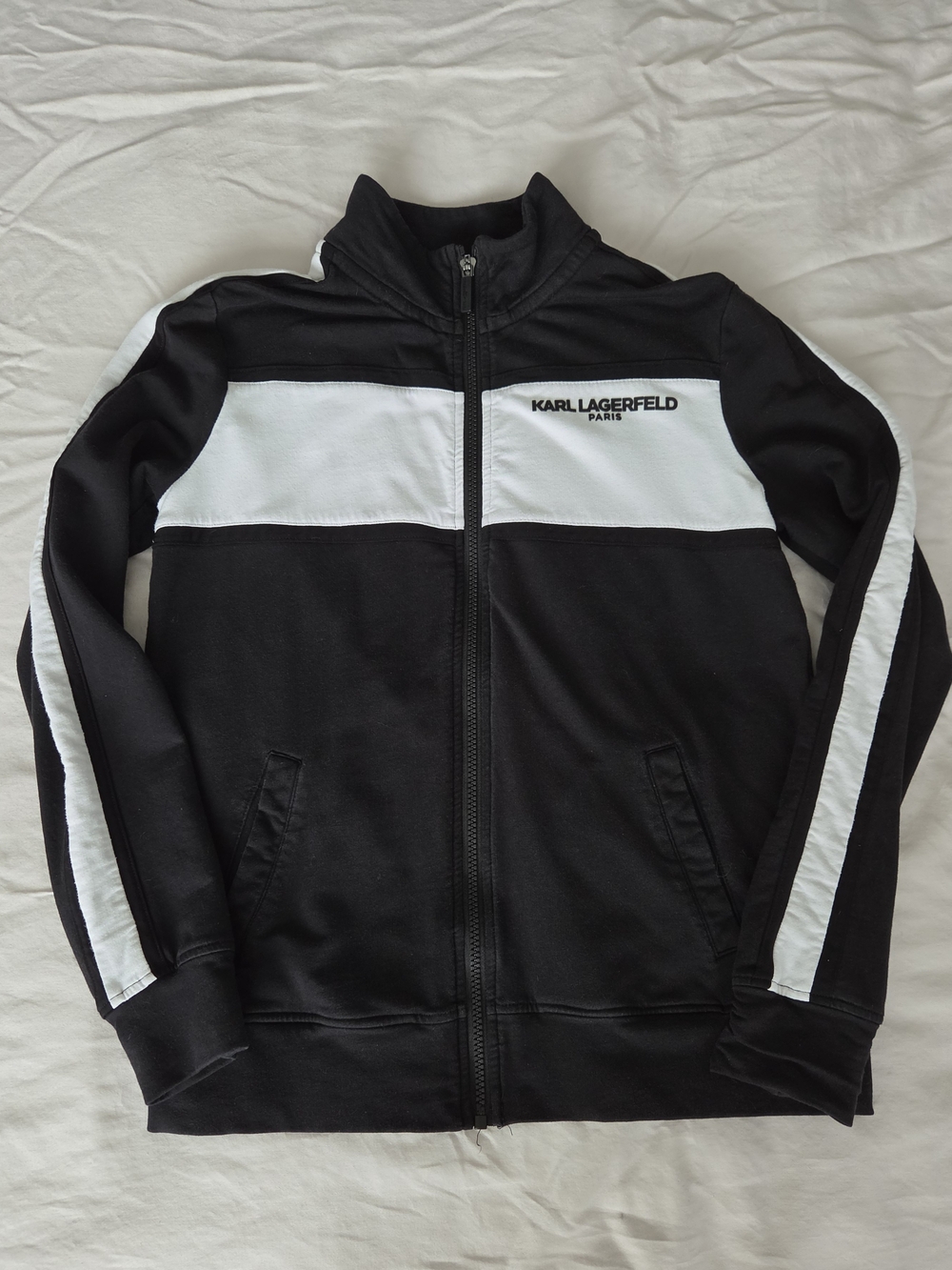 Karl Lagerfeld Women's Black & White Zip-Up Track Jacket